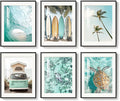 Framed Coastal Beach Wall Art for Living Room, Teal Green Summer Seascape by MXART