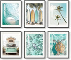 Framed Coastal Beach Wall Art for Living Room, Teal Green Summer Seascape by MXART