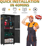 Garage Storage Cabinet with Wheels, Lockable Metal Storage Cabinet - Image 9