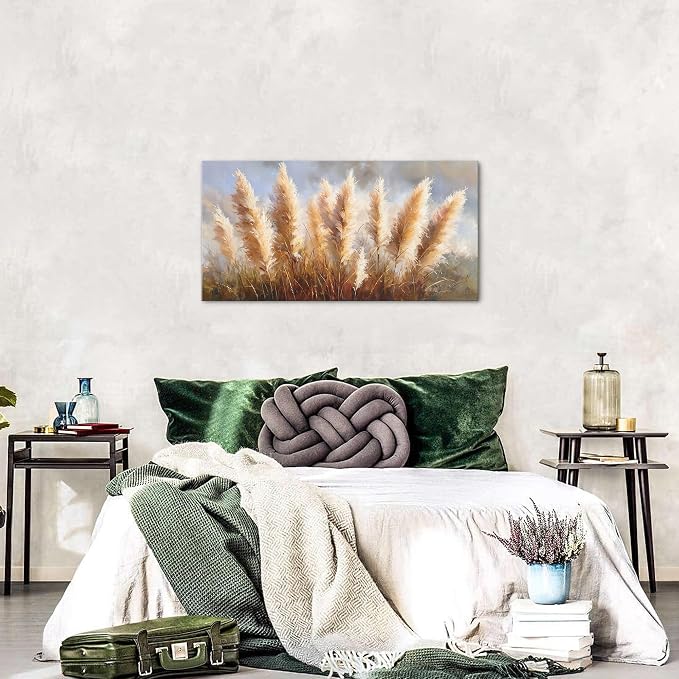 Vintage Boho Reed Canvas Wall Art Abstract Nature Plant Wall Decor Minimalist - Image 3