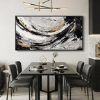 Large Framed Abstract Wall Art for Living Room, Horizontal Black Gold and White - Image 5