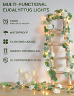 suddus Vines with Lights Plug in, 33ft 100 LED Eucalyptus Garland String Light - Image 2