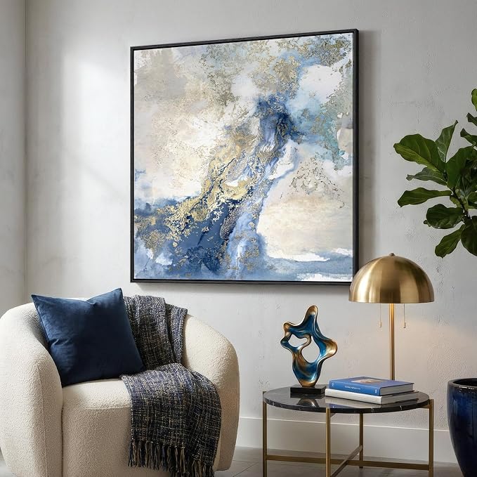 Extra Large Framed Blue Abstract Wall Art - Image 4