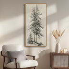 Framed Vertical Vintage Sketch Tree Living Room Wall Art, Large Black Beige - Image 3