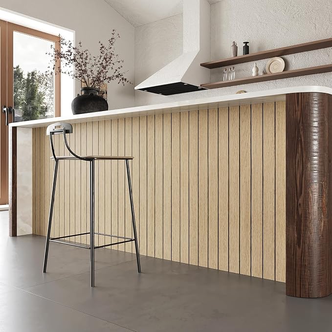 VEELIKE 30''x118'' Large Roll Wood Slat Wall Panel Peel and Stick Light Oak - Image 7