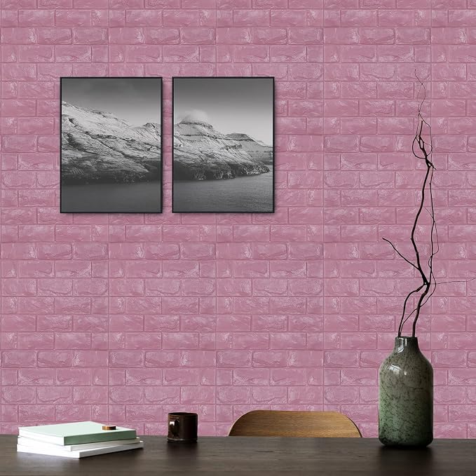 11PCS 3D Wall Panels Peel and Stick Faux Brick Wallpaper Pink Self Adhesive - Image 3
