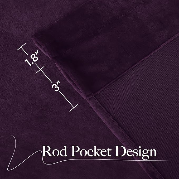 NICETOWN Blackout Purple Gothic Velvet Curtains 96 inch Long, Dark Purple - Image 6