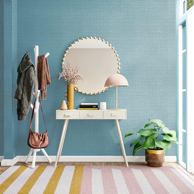 Teal Wallpaper Grasscloth Peel and Stick Wallpaper 17.7inch x 393.7inch Teal - Image 2