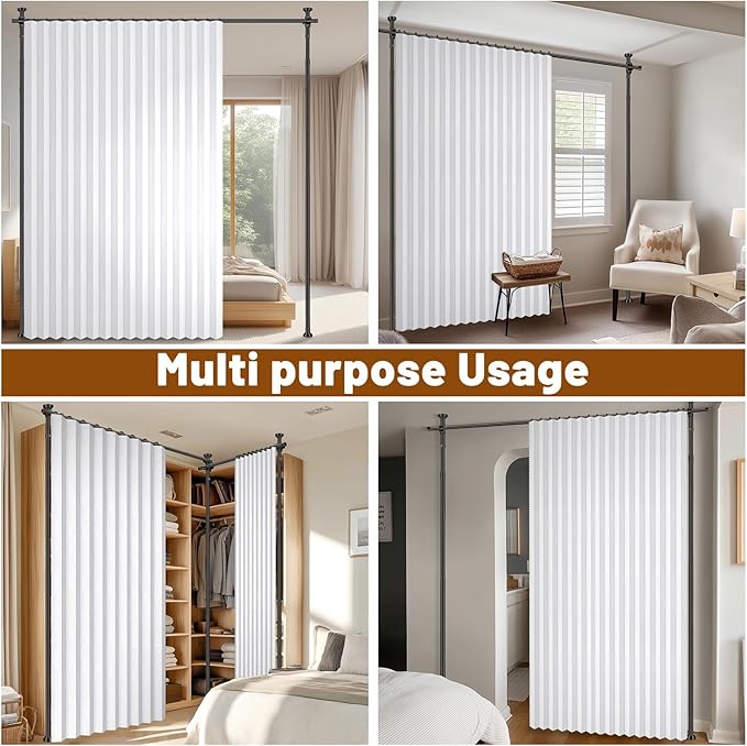 100% Blackout Room Divider Curtains Sets White W100 x L96 in 2 Panels No Drill - Image 7