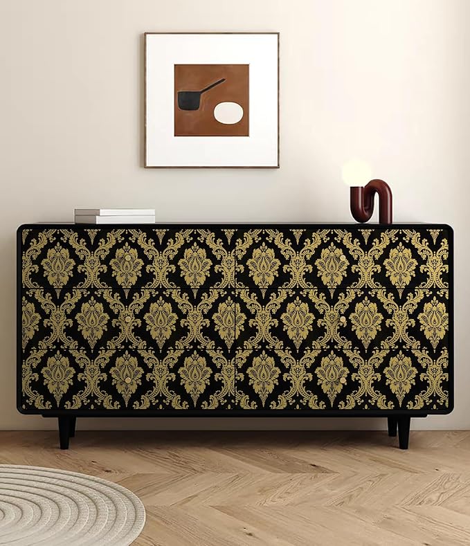 Peel and Stick Wallpaper Black and Yellow Damask Wallpaper - Image 6