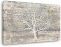 Yihui Arts Tree Of Life Canvas Wall Art Hand Painted Grey White Beige Paintings by YihuiArts