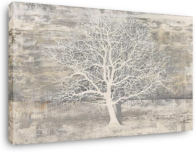 Yihui Arts Abstract Tree Canvas Wall Art: Large White Shadow Tree Picture by YihuiArts