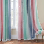 XiDi Curtains for Bedroom Decor, Rainbow Pinkgreen grey34/45 - Image 4