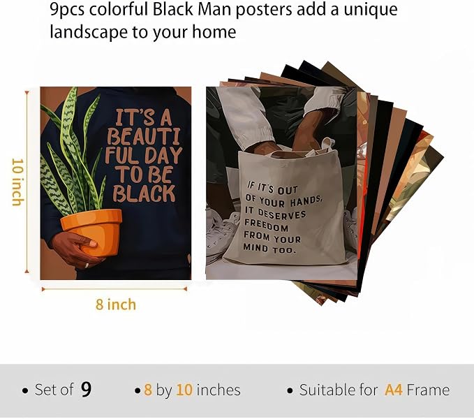 Black Culture Wall Art Set of 9, Living Room, Neutral Color Home Decor - Image 2