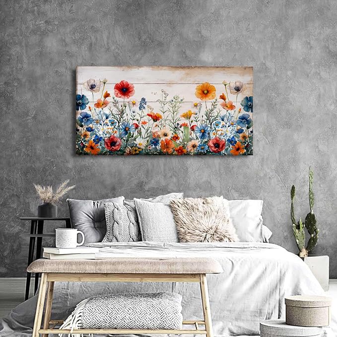 Rustic Wildflower Wall Art for Living Room Farmhouse Colorful Floral Picture - Image 4