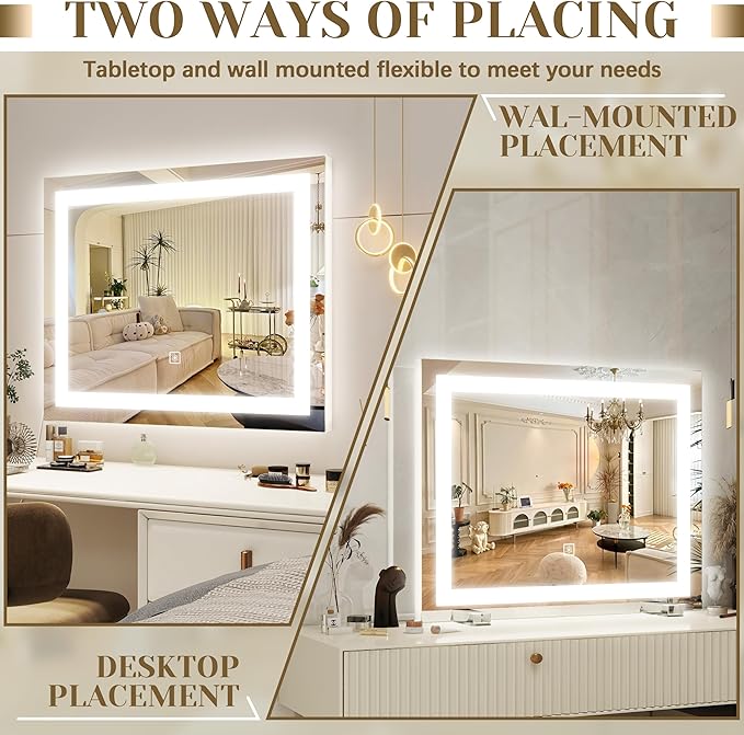 ROLOVE 22x20 Inch Lighted Vanity Mirror, 3-Mode Touch Dimming LED Lighting - Image 6