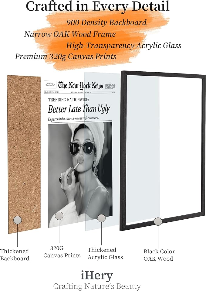 iHery Small Premium Natural Black OAK Wood 8x10in Audrey Hepburn Trendy Framed - Image 5