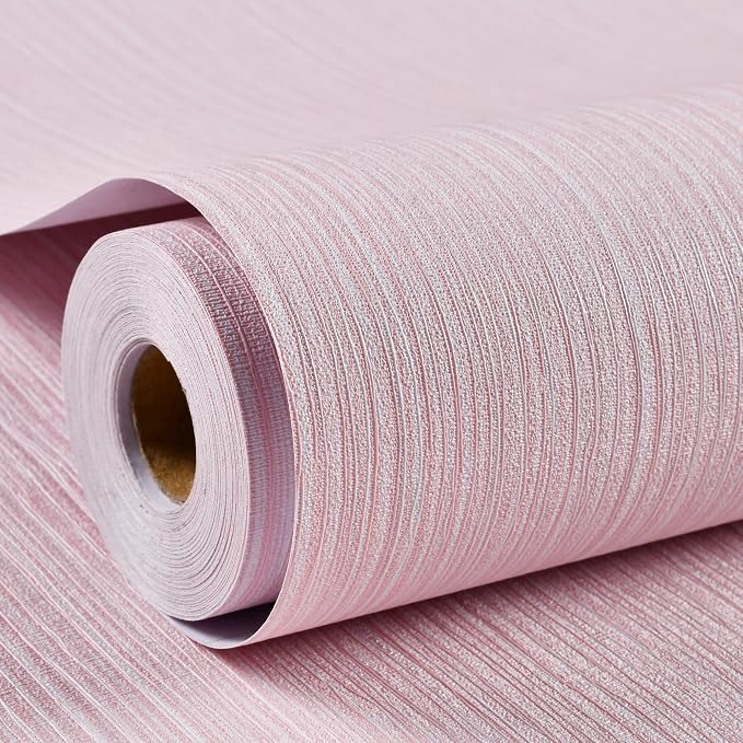 Haimin Grasscloth Wallpaper Textured 24in X 393in Fabric Contact Paper Pink by HaiminHomeDecorWallpaper