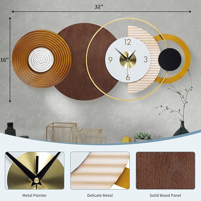 32x16 inch Large Modern Mid-Century Wall Clock - Image 2