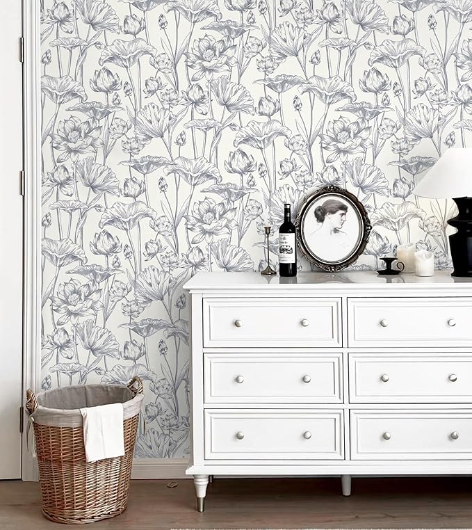 Timeet Floral Peel and Stick Wallpaper 16" x 197" White and Purple Wallpaper by Timeet