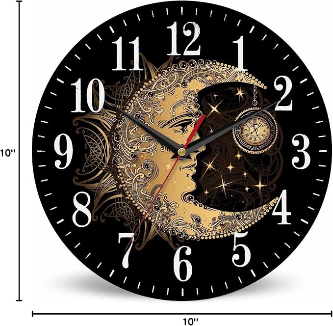 Mxocom Crescent Moon Wall Clock Boho Chic Golden Sun Ethnic Retro Night Black - Image 8