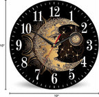 Mxocom Crescent Moon Wall Clock Boho Chic Golden Sun Ethnic Retro Night Black - Image 8