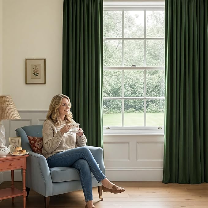 NICETOWN Olive Green Velvet Curtains 96 inch Long - Image 3