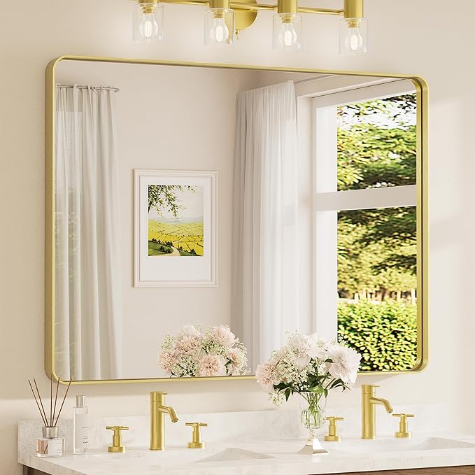 TETOTE 48 x 36 Inch Gold Bathroom Mirror, Champagne Gold Brushed Metal Framed by TETOTE