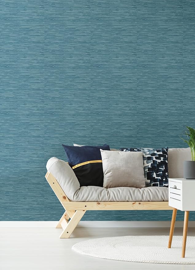 NuWallpaper Steel Blue Grassweave Peel & Stick Wallpaper - Image 3