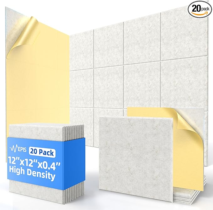 20 Pack Acoustic Panels with Self Adhesive, Soundproof Wall Panels, Square by NEPIS