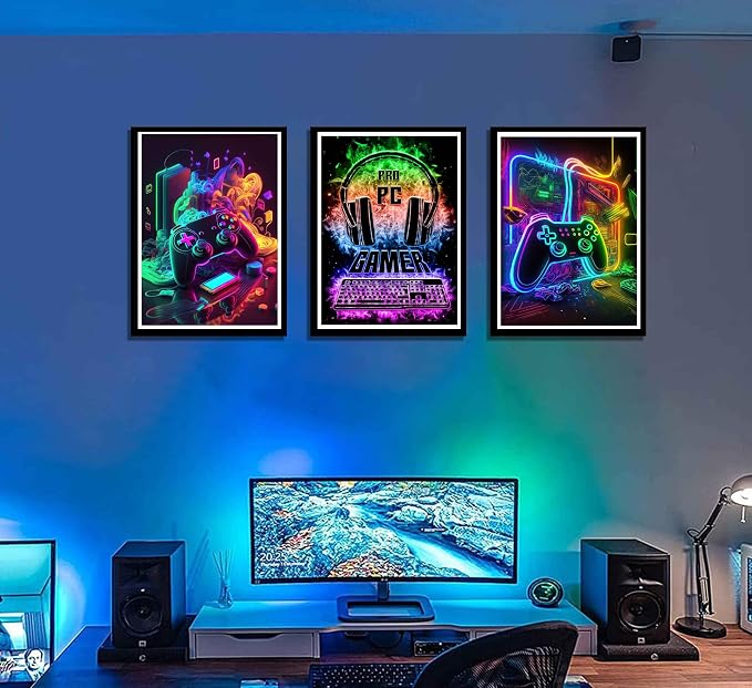 3Pcs Cool Gaming Wall Art Retro Video Gamer watercolor Posters Pictures - Image 2