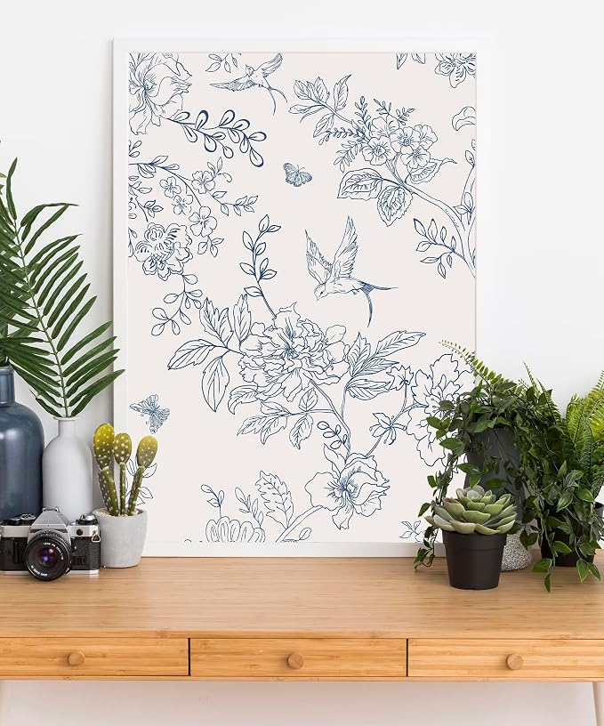Froluya Cream White and Blue Floral Wallpaper Peel and Stick Wallpaper - Image 7
