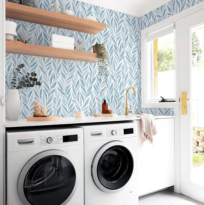 Safiyya 787"x17.3" Blue Peel and Stick Wallpaper Boho Contact Paper Modern - Image 5