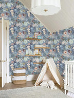Ismoon Floral Peel and Stick Wallpaper Vintage Blue Contact Paper Jellyfish - Image 6