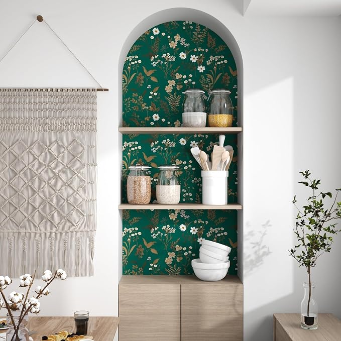 Laatse Dark Floral Wallpaper Peel and Stick 17.5in x393in Vintage Green Gold - Image 5