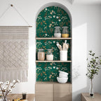 Laatse Dark Floral Wallpaper Peel and Stick 17.5in x393in Vintage Green Gold - Image 5