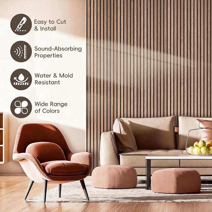 EVERECO 6 Pack Wood Panels for Wall 94.5" × 7.87" Acoustic Soundproof Wall Slat - Image 3