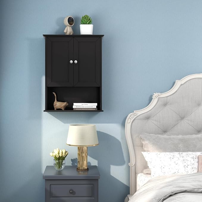 VANIRROR Black Wall Cabinet 24x30 Inch Wooden Over The Toilet Storage Cabinets - Image 3