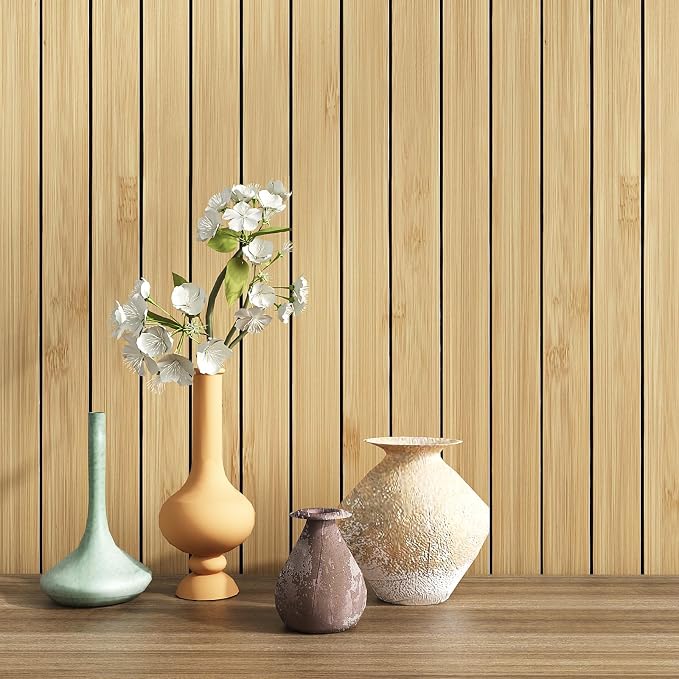 VEELIKE Natural Bamboo Slat Wall Panels Peel and Stick Wood Panels - Image 4