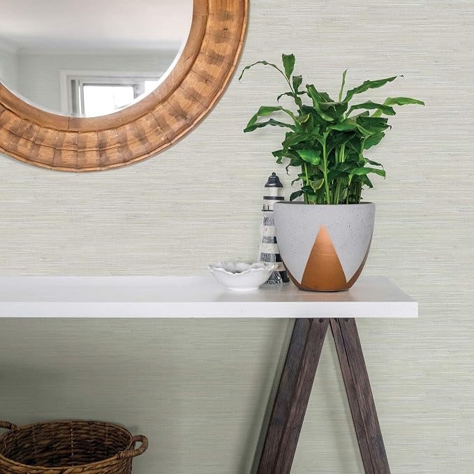 Chesapeake 3120-256018 Waverly Light Grey Faux Grasscloth Wallpaper - Image 2