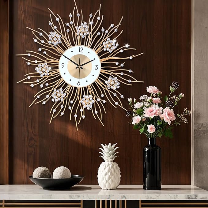 SIN&MI Large Wall Clocks, Silent Sunflower Shape Chic Decorative Wall Clock - Image 6