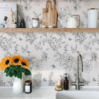 Froluya Black and Cream White Floral Wallpaper Peel and Stick Wallpaper - Image 3