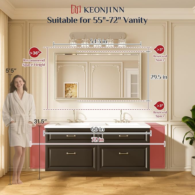 Keonjinn 55" x 30" Brushed Nickel Bathroom Mirrors - Image 2