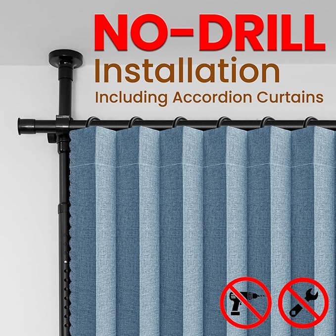 100% Blackout Room Divider Curtains Sets Blue 2 Panels W100 x L84in No Drill - Image 3