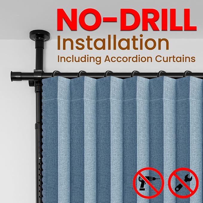 100% Blackout Room Divider Curtains Sets Blue 1 Panel W100 x L96in No Drill - Image 3