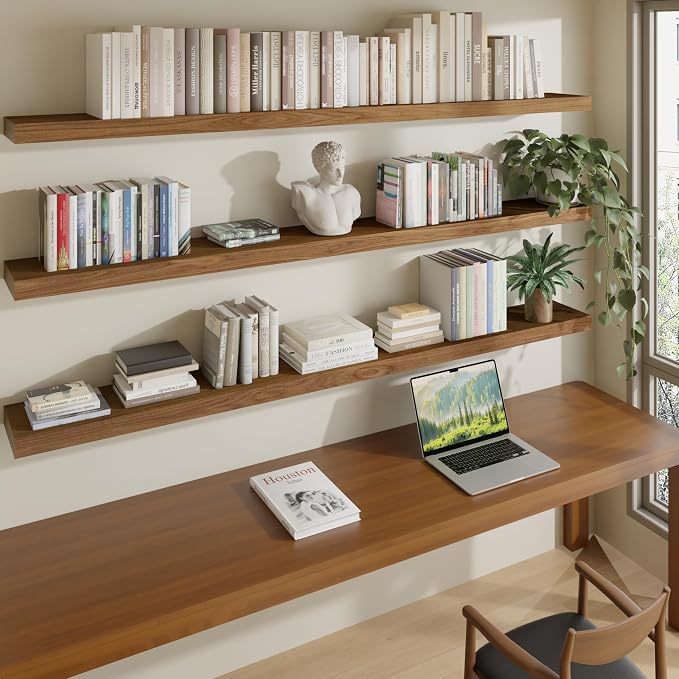 ROGMARS 72 Inches Long Walnut Floating Shelves, Rustic Solid Wood Farmhouse by 100RealSolidWood