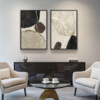 Large Framed Neutral Abstract Wall Art Set of 2, Modern Black Beige Brown - Image 5