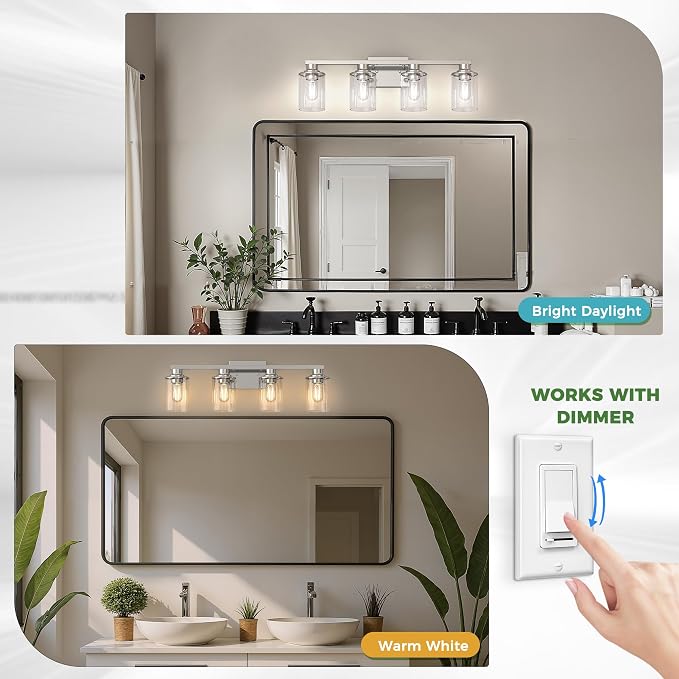DORESshop 4-Light Vanity Light Fixtures, Chrome Bathroom Light Fixtures Over - Image 3