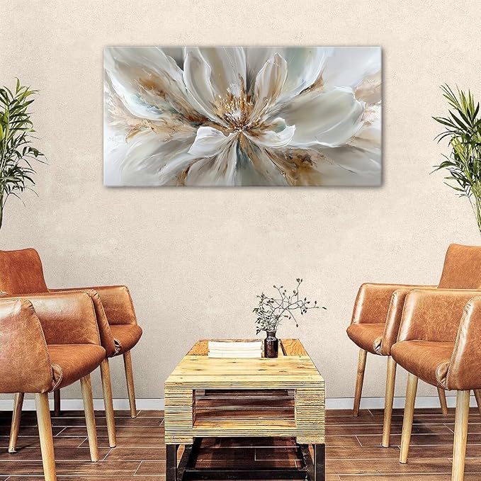 Flower Wall Art Vintage White Floral Canvas Pictures Abstract Blooming Flower - Image 3
