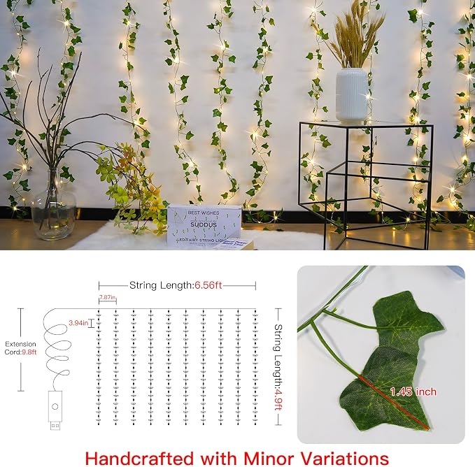 suddus Vines with Lights for Bedroom, 150 LED Fairy Lights with Vines, Ivy - Image 6